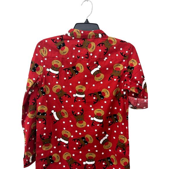 Cactus Boys Red Reindeer Roll Tab Button Down Shirt 9/10 NWT - Picture 5 of 8